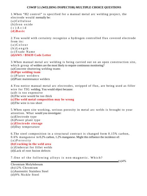 Cswip 3.1 (Welding Inspector) Multiple Choice Questions .